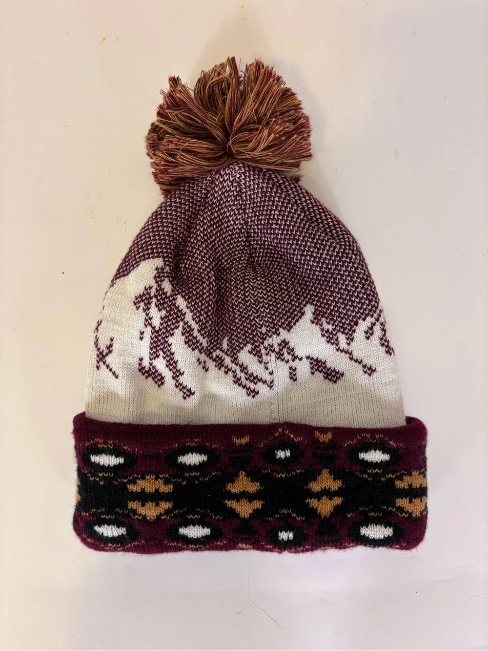 The North Face Winter Pom Beanie - Burgundy, White, Tan Unisex, One Size